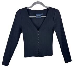 Maeve By Anthropologie Black Gold Shimmer V-Neck Light Button Up Cardi Size XS